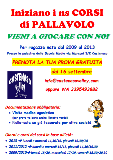 Al via i corsi di pallavolo